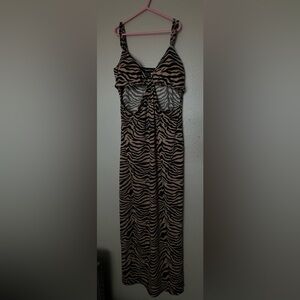 Zebra-Print adjustable straps maxi dress - Taupe/Black
